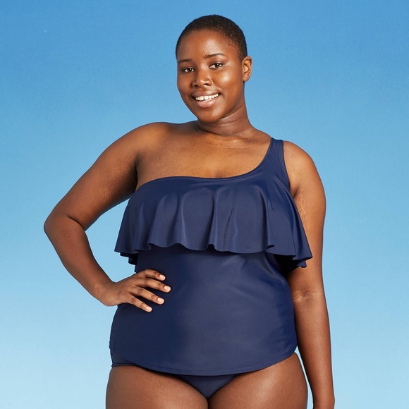 Swim | Nwt Womens Plus Size Ruffle One Shoulder Tankini Top | Poshmark